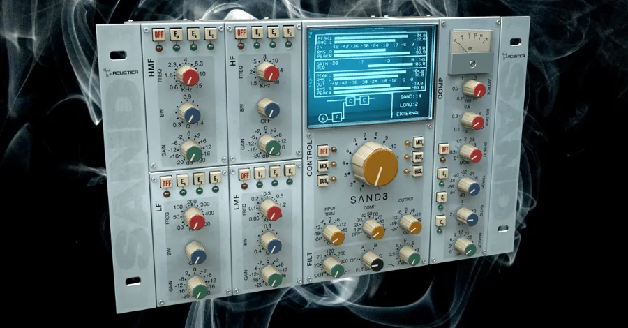 Acustica Audio Sand3 SSL plugin suite showing channel strip and EQ module interfaces