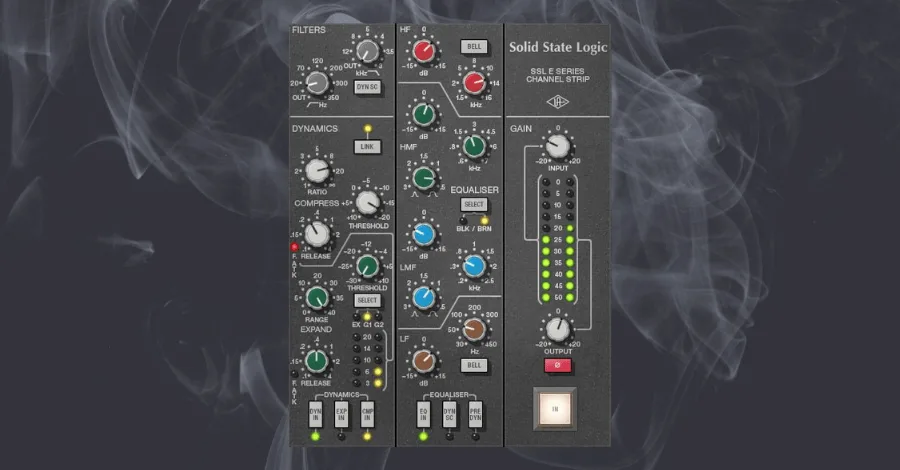 UAD SSL 4000 E Channel plugin interface showing channel strip with EQ and compressor