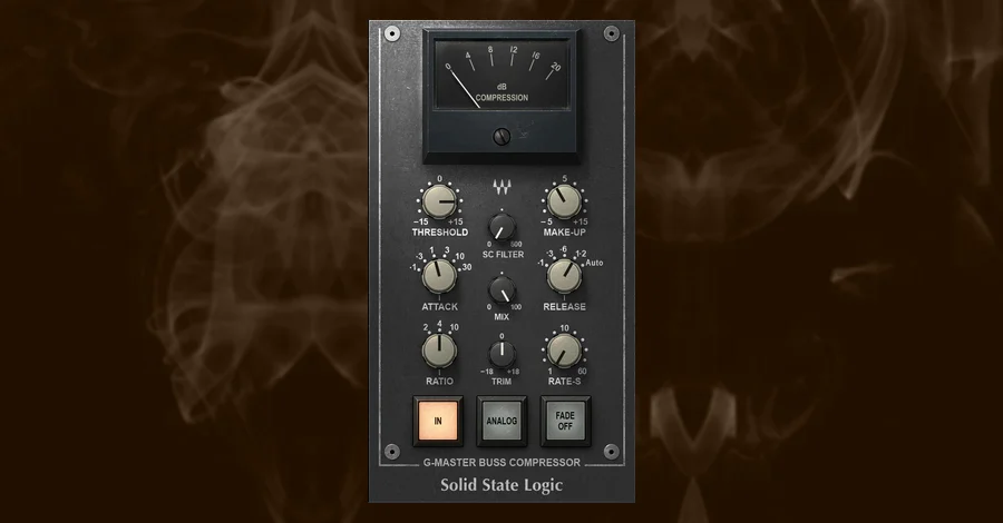 Waves SSL G-Master Buss Compressor plugin interface showing threshold, ratio, attack and release controls