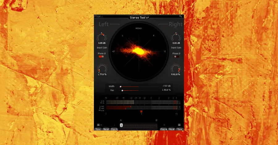 Flux Stereo Tool free plugin interface showing stereo width monitoring and adjustment controls