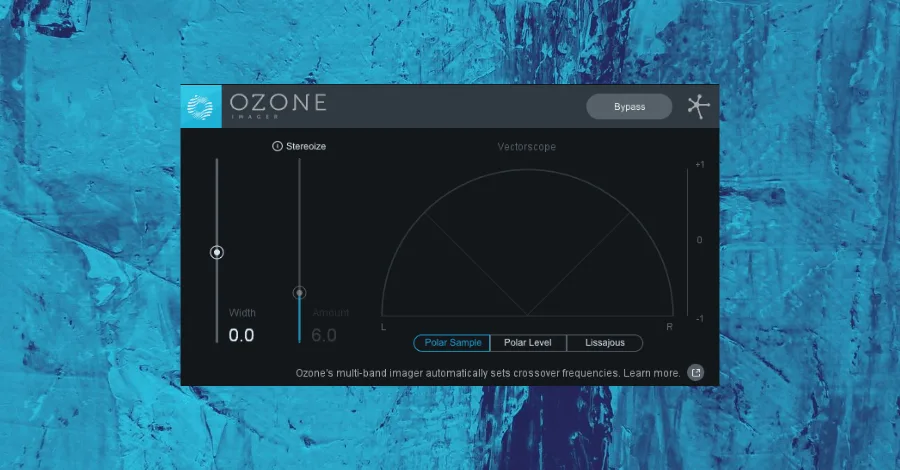 iZotope Ozone Imager plugin showing stereo width visualization and Lissajous meter