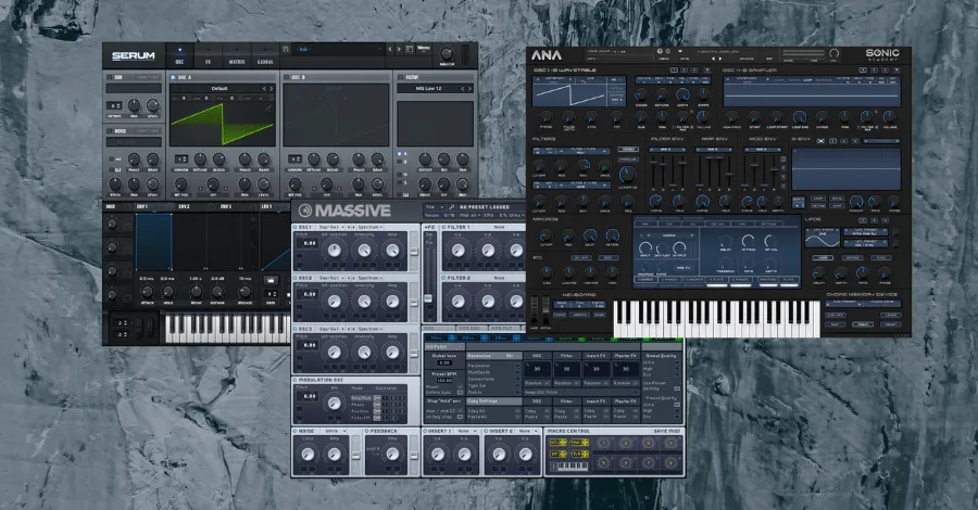 Synth plugin showing chorus and unison settings that create stereo width
