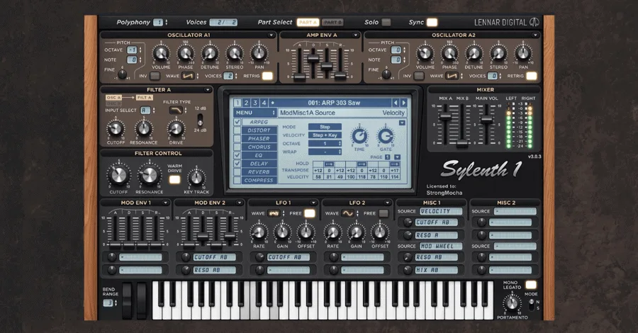 Sylenth1 synthesizer interface showing four oscillators and filter section