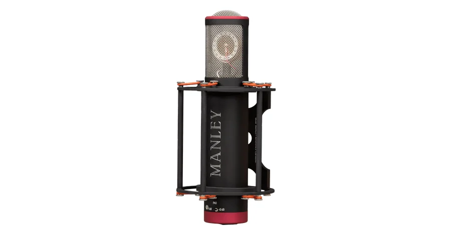 Manley Reference Cardioid tube microphone in its shock mount