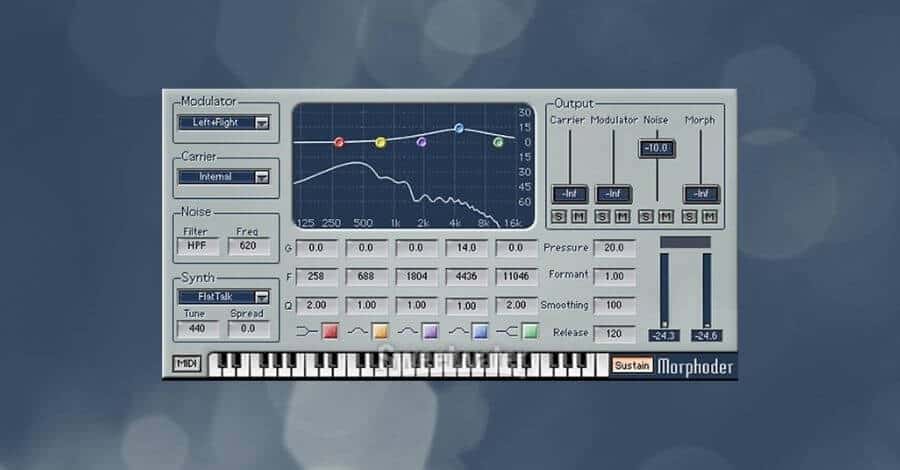 Waves Morphoder plugin interface showing vintage vocoder design with 5-band EQ