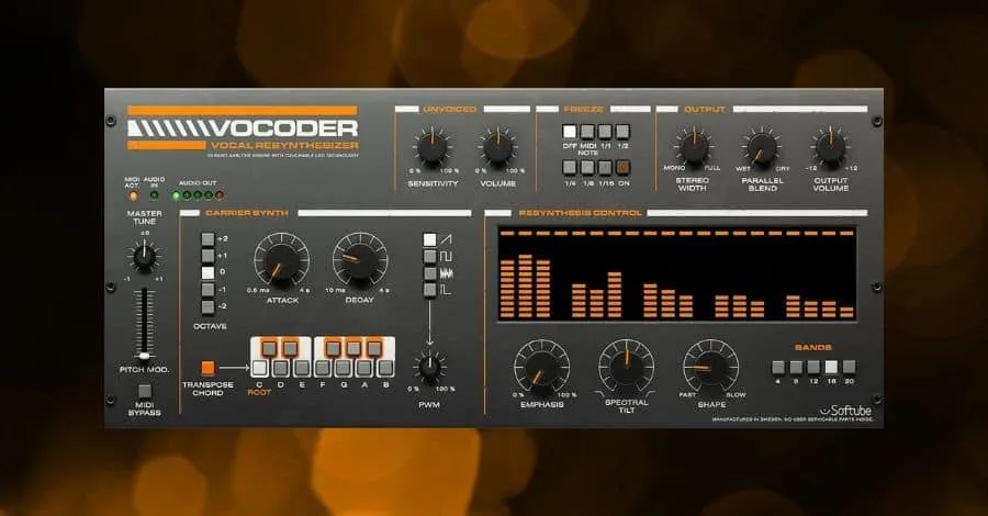 UAD Softube Vocoder plugin interface with vintage-style vocoder controls