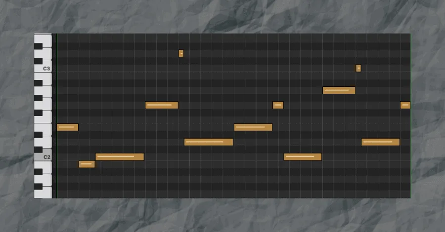 Bass line combining direct, mostly direct, and indirect extensions with a transition note on the final beat