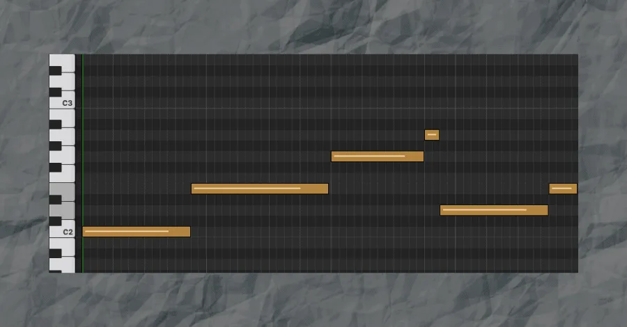 Bass line using notes from adjacent chords, C played under the E minor chord as an indirect extension
