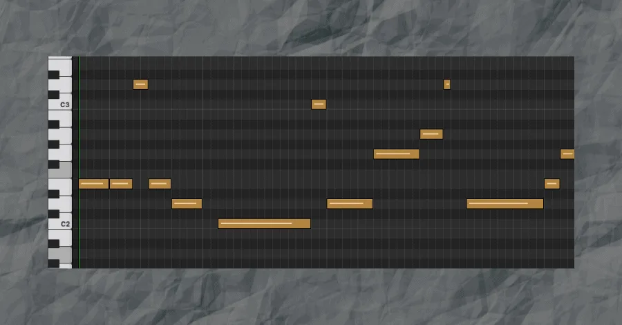 Reeeeally branching off bass line showing new rhythm, added silence, and fill notes at the end of bar 4